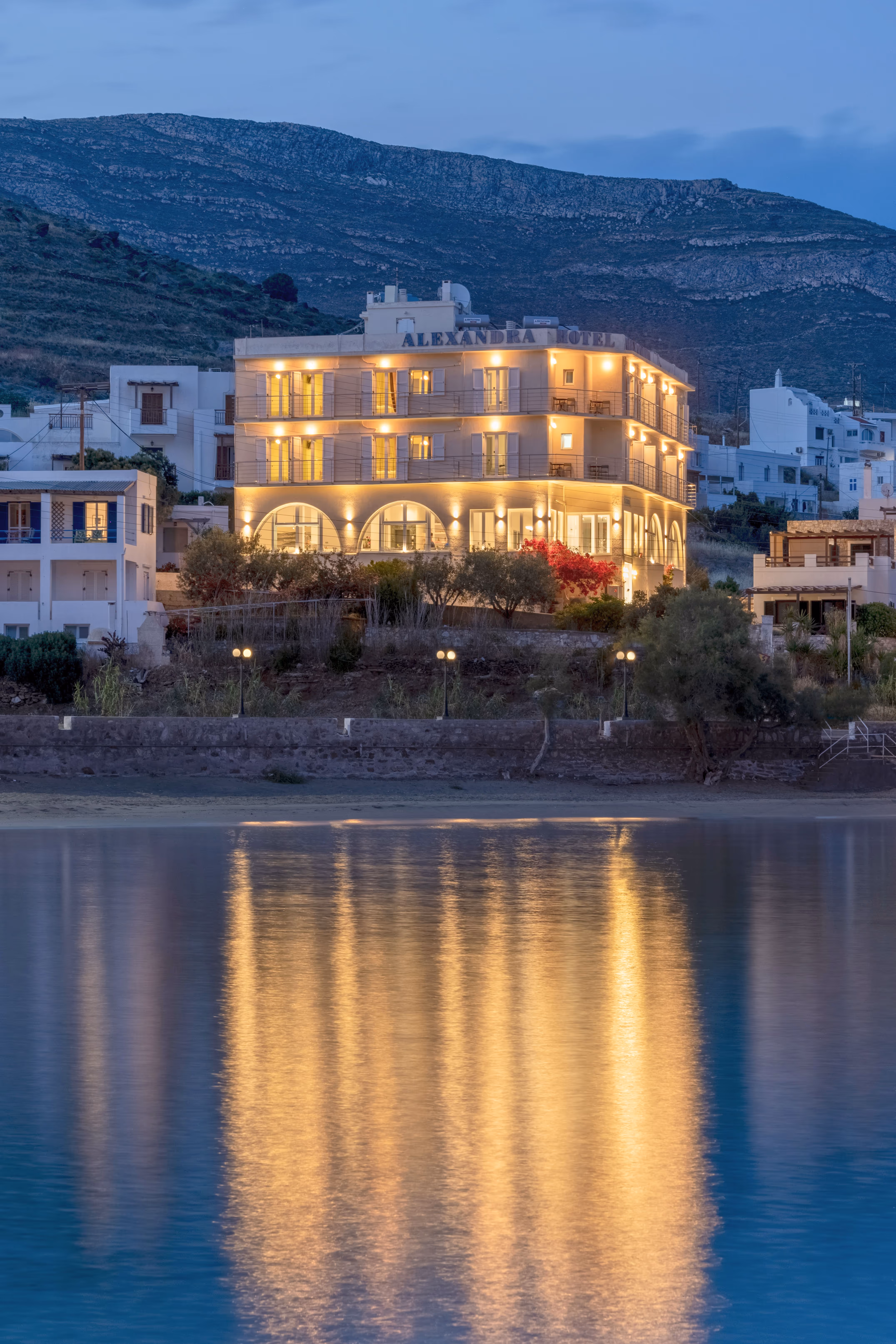 Twilight reflection of Alexandra Hotel - Top Syros Hotel